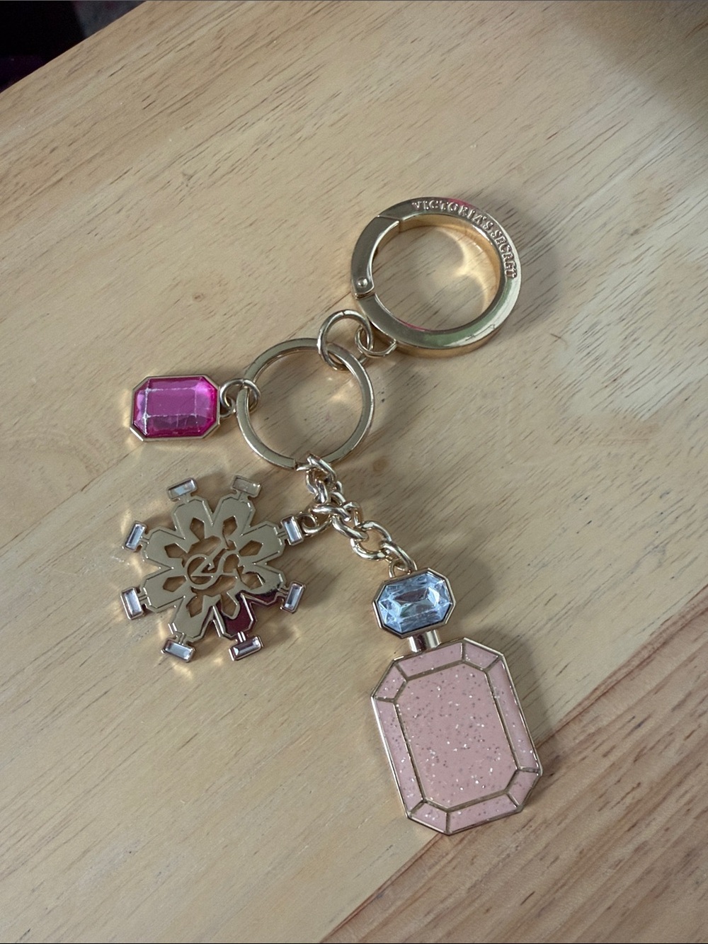Victoria's Secret Gold Keychain, gems, perfume bottle - read description
